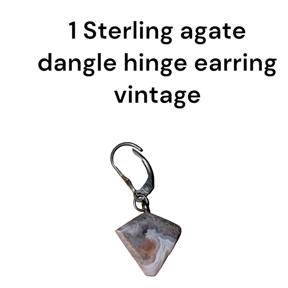 Vintage Single Agate 925 dangle hinge earring